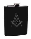 BLACK MASONIC HF7 PERSONALISED ENGRAVED 6OZ HIP FLASK