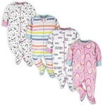 Onesies Brand Baby Girls' 4-Pack Sleep 'N Play Footies Multi Pack, Pink Unicorns, Newborn