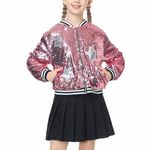 LOLANTA Fall Jackets For Girls Full Sequin Zip Up Coat Kids (Pink,8-10)