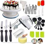 MARGI ENTERPRISE Cake Decorating Items Cake Turntable, Nozzle Set, Electronic Beater, scrapers for Cake, Measuring Cups and Spoons, Silicon Brush Spatula, Cake Smoother (Assorted Colour)