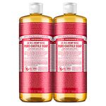 Dr. Bronner’s - Pure-Castile Liquid Soap (Rose, 946 mL, 2-Pack) - Made with Organic Oils, 18-in-1 Uses: Face, Body, Hair, Laundry, Pets and Dishes, Concentrated, Vegan, Non-GMO