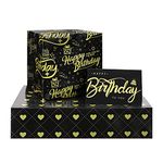 Happy Birthday Wrapping Paper for Man Women,6 Sheets Black Gold Birthday Love Heart Gift Wrapping Paper with 2 Greeting Cards for Girl Boy Wedding Graduation Christmas Gift Wrap Paper,28 * 20 Inch