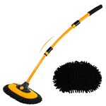 15° Curved Car Wash Brush with Telescopic Handle 43" Aluminum Alloy Long Rod Cleaning Mop for Caravan Van Truck Boat RV Roof Soft Chenille Head Duster Clean Product Not Hurt Paint Scratch Free