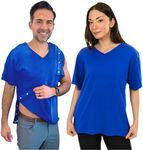 Post Surgery Shirt with Discreet Left & Right Side Snap Access (3XL, Blue)