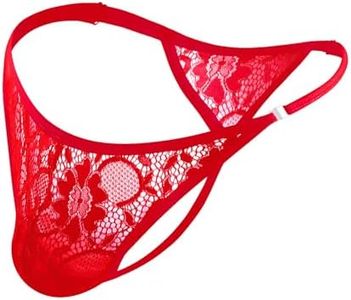 JOCKLAND Mens Lace Thong Sexy Low Rise T-back G-string with Adjustable Stretch Waistband Comfortable Men's Thong Underwear (US, Alpha, Medium, Regular, Regular, Red)
