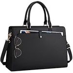 Laptop Bag for Women 15.6 inch Laptop Tote Bag Leather Large Capacity Work Tote Bag Waterproof Business Office Computer Bag Women Travel Handbag Shoulder Bag, Black