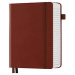 College Ruled Notebook, A5 Hardcover Leather Journal Notebook, 416 Pages Thick Paper, Lined Journal for Women Men, Lay Flat Notebook with 125pcs Sticky Tabs, Pen Holder, Elastic Band, Brown