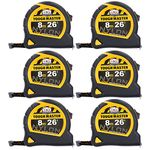 Measuring Tape 8M Pack of 6 PCS Sturdy Metric Tape Measure with Class II Accuracy Magnetised Rust-Proof Hook Metal Nylon Blade-Coating Case for Home DIY & Industrial Use TOUGH MASTER