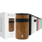 Elemental Artisan Insulated Tumbler, Triple Wall Coffee Travel Mug, Reusable Stainless Steel Coffee Tumbler with Ceramic Lid, Thermal Coffee Cups for Hot (6 Hrs) & Cold (18 Hrs), 12oz - Teak Wood