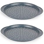 Russell Hobbs COMBO-5447 Nightfall Stone Pizza Trays - Set of 2 Round 14.5" Pizza Pans, Non-Stick Perforated Baking Trays, Carbon Steel, PFOA Free, Multi-Pack Crisper Tray, Flatbreads & Garlic Bread