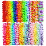 Ruisita 72 Pieces Hawaiian Leis 36 Colors Flowers Necklaces Hawaiian Luau Leis Necklaces for Tropical themed Party Decorations Beach Party Decor