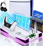 Kawaye PS5 Stand PS5 Cooling Station for PlayStation 5/Pro/Slim Console, PS5 Accessories Vertical Stand with 2.36in Cooling Fan, RGB Light, Dual Controller Charger, Headset Holder, 3 Charger Port