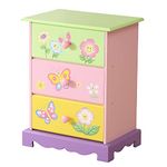 Kids Bedside Table 3 Layers Girls Chest of Drawers for Bedroom | Children Storage Cabinets Bedside Cupboard Wooden Drawers with Butterfly Flowers Paintings Multicolor