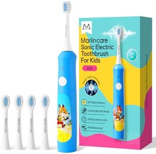 Marlincare Kids Electric Toothbrush with Voice Encourage Make Brushing Fun, Rechargeable Sonic Children Toothbrush Soft Bristles, 120 Days Battery Life, Smart Timer, IPX8 Waterproof, for ages 3+, Blue
