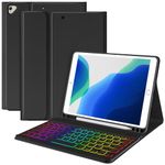 MORECOO for iPad 9th Generation Case with Keyboard, 7 Color Backlit Wireless Keyboard with Pencil Holder for 10.2 inch iPad 8th / 7th /iPad Pro 10.5 inch 2017/ iPad Air 3rd Gen (Black)