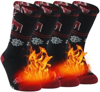 Sunew Warm Thermal Socks, Unisex Thick Insulated Heated Winter Heavy Crew Socks Black Red+Elk 2 Pairs