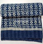 Blue Indigo Print Cotton Handmade Handblock Quilted Blanket Indian Cotton Spread Kantha Indigo Print Beork Bohemian Bed Decor Block Throw Blanket Twin/King/Queen (Twin 60X90 inches (1))