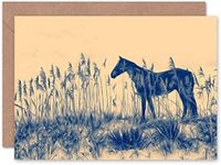 CARD GREETING GIFT PAINTING LANDSCAPE ANIMAL EVRY HORSE FIELD GRASS