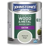 Johnstone's - Quick Dry Satin Natural Sage Finish Exterior Wood & Metal Resistant to cracking peeling 6 years of life 12m2 Coverage per Litre 750 ml (Pack 1)