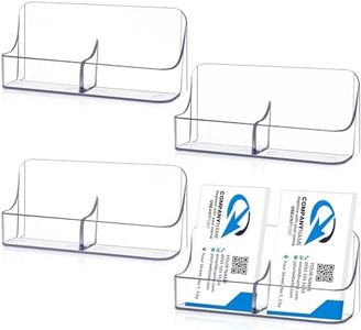 Memorywuu 4 Pack Vertical Business Card Holder, Clear Acrylic 2 Pocket Desktop Business Card Holder Vertical Business Card Display for Home, Business and Exhibition, Up to 100 Cards