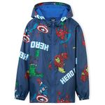 Marvel Boys Waterproof Jacket Avengers Spiderman Hooded Jacket Fleece Lining Raincoat for Boys Teenagers 4-14 Years (Navy Avengers, 5-6 Years)