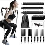 Pilates Bar Kit with Resistance Bands, Exercise Fitness Gym Equipment for Women & Men, Home Gym Workouts Stainless Steel Stick Squat Yoga Pilates Flexbands Kit for Full Body Shaping