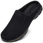 Unisex Slippers Casual Clog House Shoes Comfort Slip-On Walking Mules with Indoor Outdoor Anti-Skid Sole for Men and Women, All Black, 9 UK