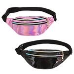 2 Pieces Holographic Rave Fanny Packs, Holographic Belt Bags, Holographic Shiny Fanny Pack, Shiny Neon Waist Purse for Travel, Sport