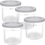 GINOYA Ice Cream Tubs for Ninja NC300UK NC300UKCP, Containers with Lids, 4pcs Ice Cream Pint Accessories Compatible with Ninja Ice Cream Maker NC300UK NC300UKCP(Grey, Not Suitable for Deluxe NC501)