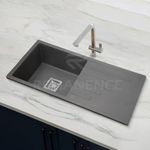 REMANENCE Granite Quartz Single Bowl Kitchen Sink With Drain Board | Flushmount/Undermount/Top Mounted Kitchen Sink | Sink For Kitchen (36 x 18 x 9 Inch) (Grey)