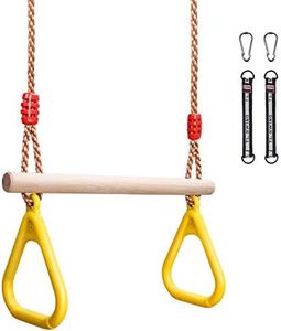 YOHOOLYO Trapeze Bar Swing Set Hanging Bar Rings for Kids 18" Wooden Swing Bar Heavy Duty Carabiner for Kids Backyard Outdoor Play