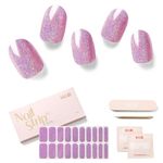 NAILOG Semi Cured Gel Nail Strips - 20 Pcs Gel Nail Stickers | Buy 3 Get 1 UV Lamp| Extra Long Nail Wraps with Glossy Gel Finishing | Coco