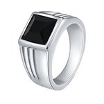 Dsnyu Mens Wedding Band, Best Friend Rings Gem Inlay Cubic Zirconia, Stainless-Steel Comfort Fit Silver Black Ring for Him, N 1/2