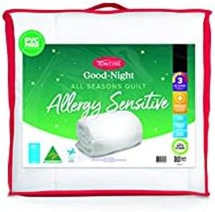 Tontine Good Night Allergy Sensitive All Seasons Quilt, Queen, White, Light Weight Rating, Natural Cotton Cover, Anti Allergy and Bacteria, Machine Washable, Australian Made