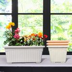 Kuber Industries Pack of 4 Flower Pot | Flower Pot for Living Room-Office | Planters for Home-Lawns & Gardening | Window Flower Pots for Balcony | Marble Jupitar | White & Peach