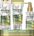 Pantene Grow Strong Shampoo And Conditioner Set + Leave-In Scalp Treatment With Caffeine, Optimal Environment For Hair Growth, With Bamboo & Biotin, Shampoo 400ml, Conditioner 275ml, Treatment 100ml