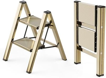 WOA WOA Step Ladder, 2 Step Foldable Step Stool with Widen Pedals, Portable Aluminum Stepladder, Compact Ladder for Space Saving, Home Ladder for Kitchen(300lbs, Gold)