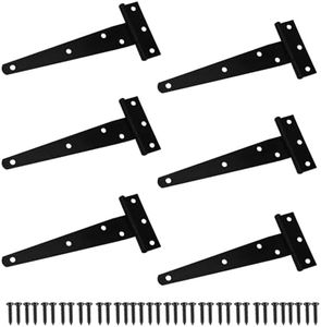 TamBee T-Strap Light Duty Hinge Gate Strap Hinge Door Barn Gates Hinges Black Wrought Hardware Iron Rustproof 6PCS (6inch)
