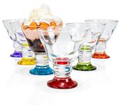 Coral Orion Savory Sweets Footed Ice Cream Bowl, Glass Dessert Cups For Parfait Fruit Salad or Pudding, Assorted Colors, Set of 6, 8.5 oz