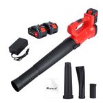 Leaf Blower Cordless, 21v Battery Leaf Blower with 2 Batteries & Charger, Electric Leaf Blower for Lawn Care, Battery Powered Leaf Blower Lightweight for Leaf/Snow/Dust Blowing (Red-Black)