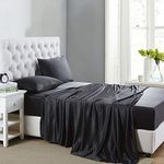 Lanest Housing Silk Satin Sheets, Twin XL Size Satin Bed Sheet Set with Deep Pockets, Cooling Soft and Hypoallergenic Satin Sheets Twin XL - Black