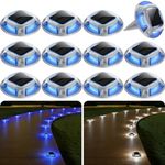 AGPTEK Solar Driveway Lights 12 Pack, 2 Colors in 1 Outdoor Solar Deck Dock Marine Waterproof LED Driveway Marker Security Lights for Outside Pathway,Boat Dock,Step,Walkway,Path,Garden (Blue & White)