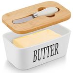 Large Butter Dish with Lid and Knife, European Size Porcelain Butter Container, Butter Box for Butter, Nuts, Cheese, 650ml