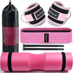 Serichamk Barbell Pad for Hip Thrust Squat Bar Pad Foam Barbell Pad for Weight Bar Cushion with 2 Gym Ankle Straps 1 Booty Band and carry bag for Standard Olympic Bars Pink