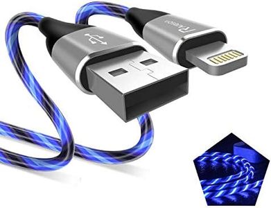 Light up iPhone Charger Cord, LED Lightning Cables 1 Pack | Apple MFi Certified | USB Fast Charging Cord for Apple iPhone 13 12 11 Pro Max XR XS X/8Plus/7Plus/6Plus/5s/5c/iPad More (Blue, 6ft)