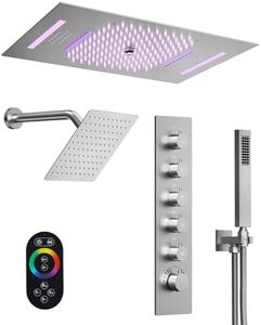 GRANDJOY Luxury LED Shower System, Bluetooth Music 23" x 15" Ceiling Mount Dual Shower Head with 8" Shower Head & Handheld Sprayer, Brushed Nickel