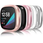 Hianjoo 5-PCS Screen Protectors Compatible with Fitbit Versa 3 / Sense, Slim TPU Plated Full Coverage Screen Bumper Cover Case Compatible with Fitbit Sense/Versa 3 -Clear,Black, Rose Gold,Pink