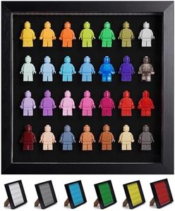 Tapeera Black Wooden Minifigure Display Case - Memorabilia Display Case for Figures - 11 x 11 Inch Shadow Box Frame - for Wall and Table Top with Dust Protection - Holds Up to 28 Figures (Black Base)