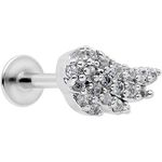 Body Candy Womens 16G Steel Clear Accent Angel Wing Labret Monroe Lip Ring Tragus 8mm Cartilage Stud