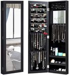 Giantex Jewelry Armoire Cabinet Door Wall Mount with Mirror, Large Storage Space 40 Rings 25 Necklace Hooks with Inside Makeup Mirrored for Bedroom Height Adjustable Box Organizer, Jewelry Armoires